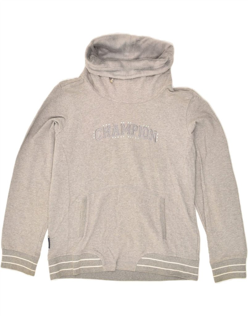 CHAMPION Womens Graphic Roll Neck Sweatshirt Jumper UK 18 XL Grey Cotton | Vintage Champion | Thrift | Second-Hand Champion | Used Clothing | Messina Hembry 