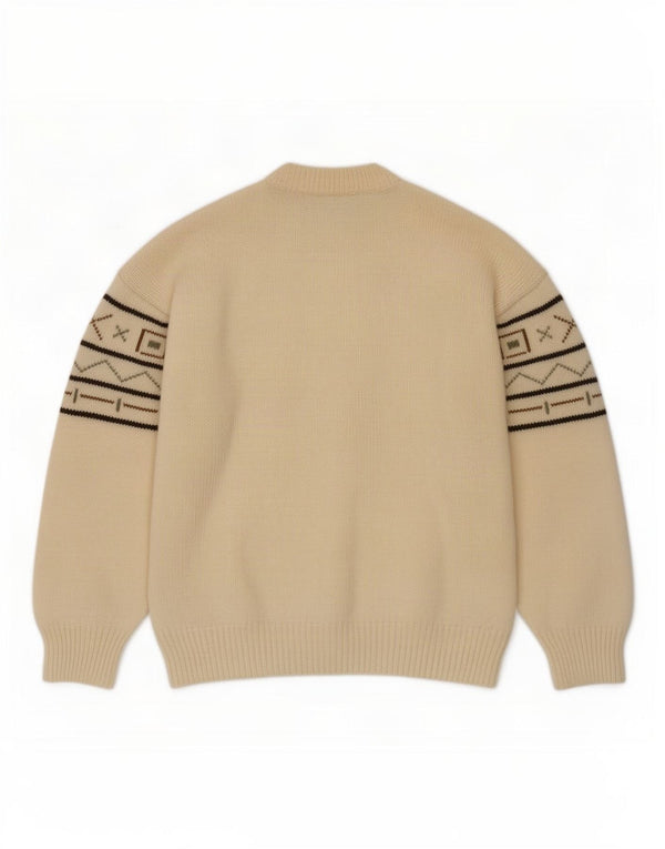 Vintage Mens Crew Neck Jumper Sweater Large Off White Geometric