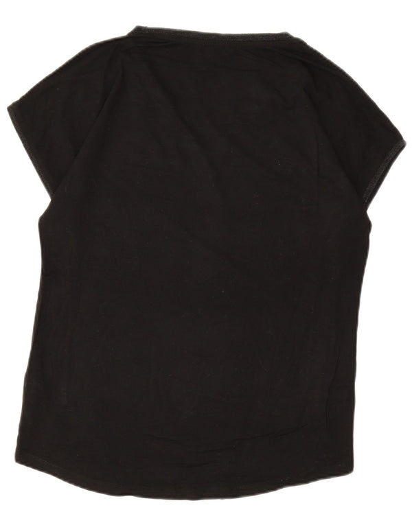 Desigual Womens Graphic T-Shirt Top UK 10 Small Black Floral Viscose
