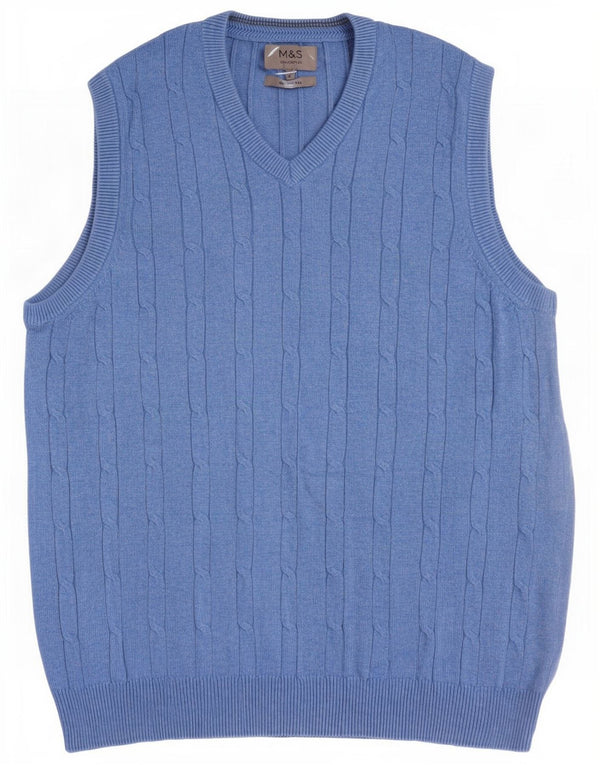 Marks & Spencer Mens Vest Tank Top Small Blue Cotton