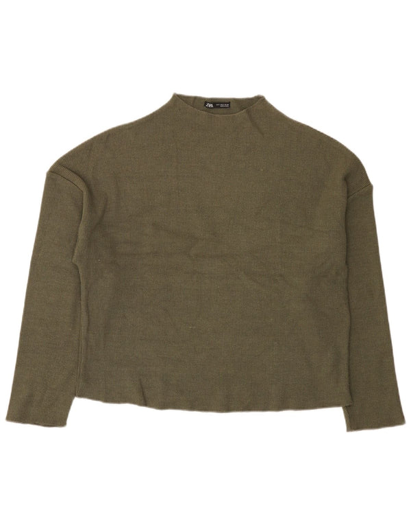 Zara Womens Oversized Turtle Neck Jumper Sweater UK 10 Small Khaki