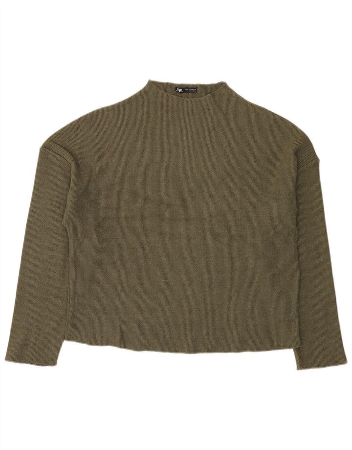 Zara Womens Oversized Turtle Neck Jumper Sweater UK 10 Small Khaki