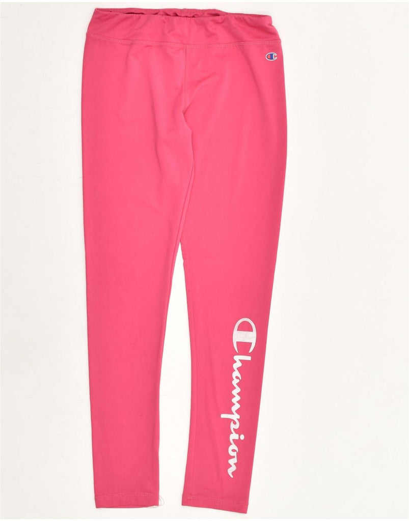 CHAMPION Girls Graphic Tracksuit Trousers 14-15 Years Pink Polyester | Vintage Champion | Thrift | Second-Hand Champion | Used Clothing | Messina Hembry 