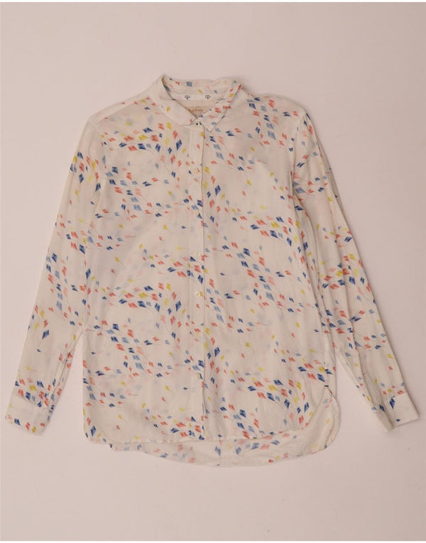 Barbour Womens Relaxed Fit Shirt UK 10 Small White Geometric Cotton