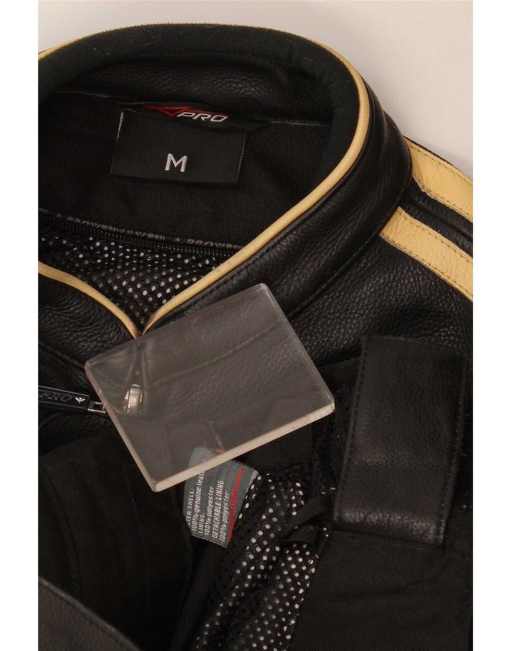 XPro Mens Leather Biker Jacket UK 38 Medium Black Striped
