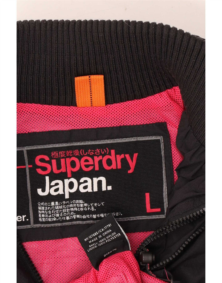 Superdry Womens Graphic Windbreaker Jacket UK 16 Large Black Nylon