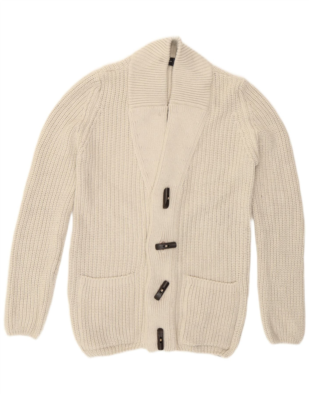 Zara Mens Duffle Buttons Cardigan Sweater Medium Off White Acrylic