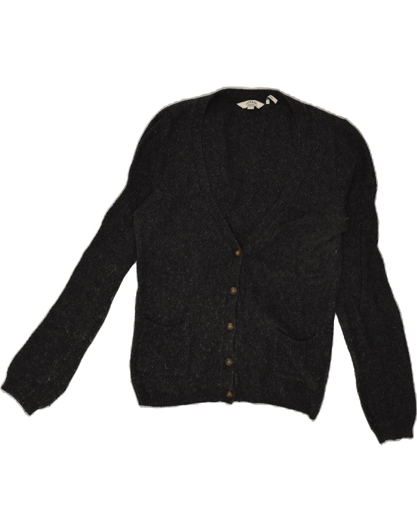 FAT FACE Womens Cardigan Sweater UK Small Black Flecked Cotton