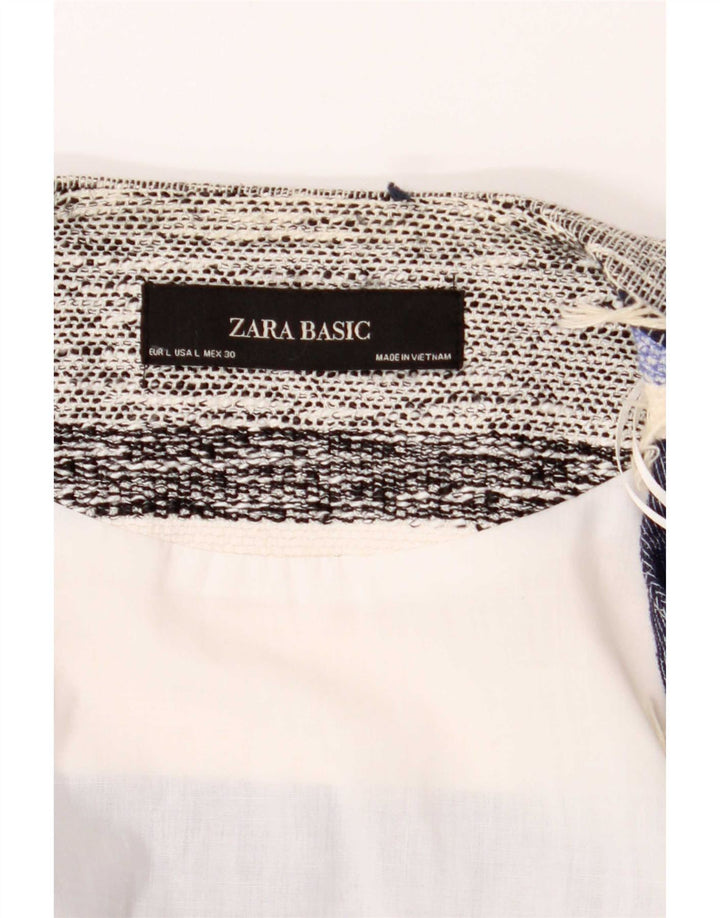 Zara Womens Open Blazer Jacket UK 16 Large Multicoloured Striped Cotton