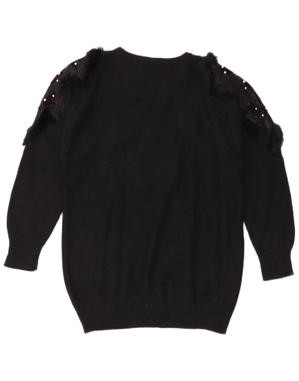 Niki Line Womens Boat Neck Jumper Sweater UK 16 Large Black Lambswool