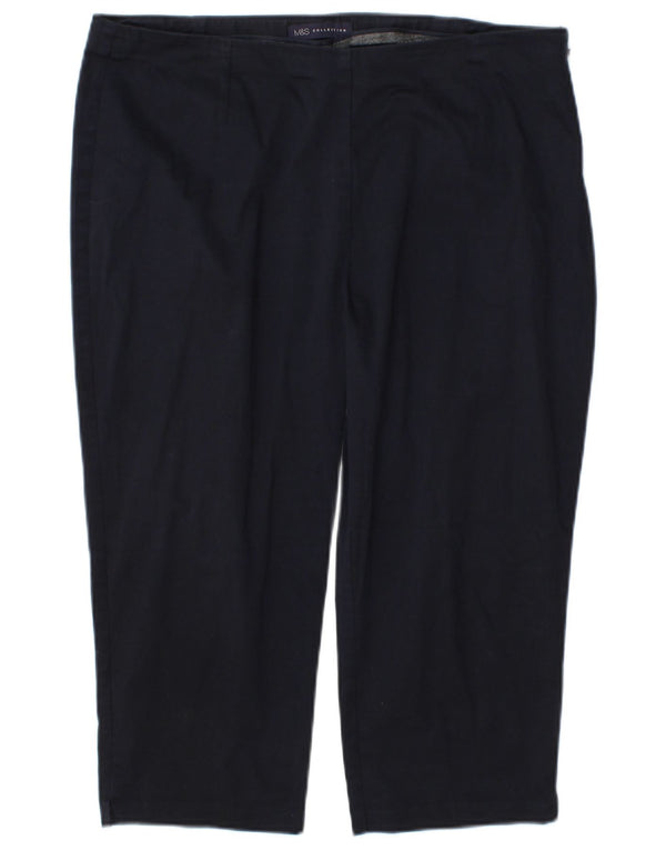 Marks & Spencer Womens Capri Trousers UK 16 Large W34 L19 Navy Blue Cotton