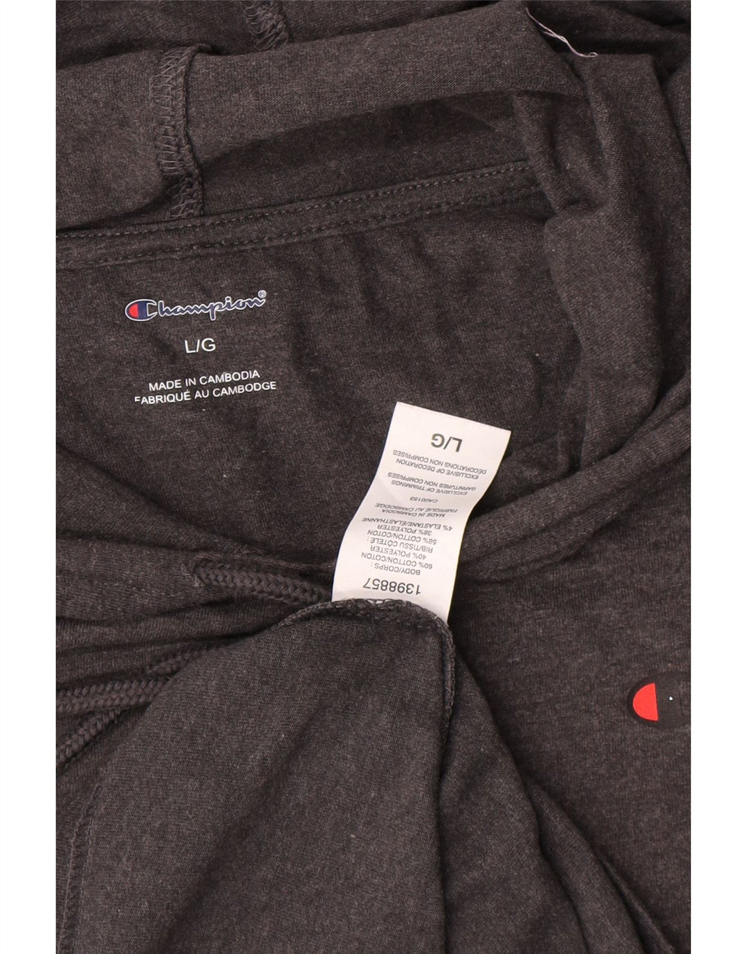 Champion Mens Hooded Top Long Sleeve Large Grey Cotton