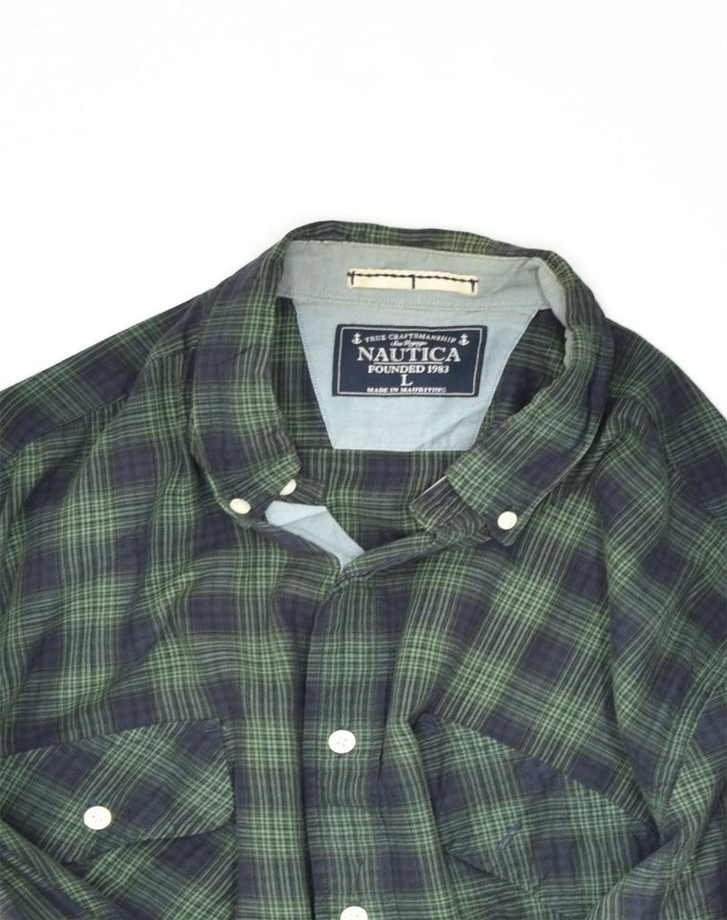 NAUTICA Mens Shirt Large Green Plaid Cotton | Vintage Nautica | Thrift | Second-Hand Nautica | Used Clothing | Messina Hembry 