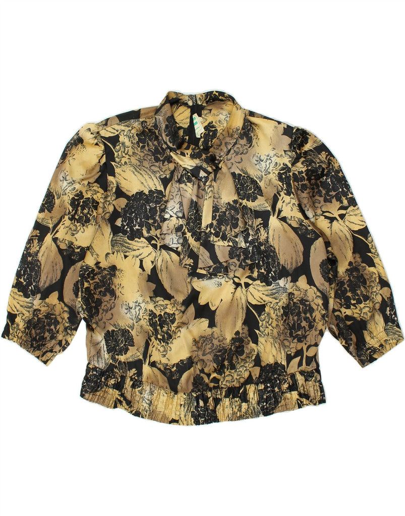 VINTAGE Womens 3/4 Sleeve Front Tie Blouse Top IT 46 Large Brown Floral | Vintage Vintage | Thrift | Second-Hand Vintage | Used Clothing | Messina Hembry 