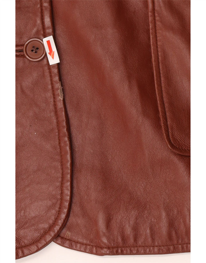 Classics Womens 3 Button Leather Blazer Jacket UK 26 5XL  Brown Leather