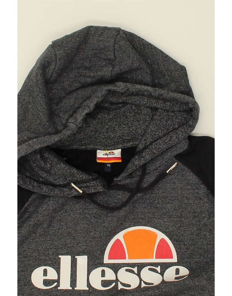 ELLESSE Womens Graphic Hoodie Jumper UK 10 Small  Grey Colourblock Cotton | Vintage Ellesse | Thrift | Second-Hand Ellesse | Used Clothing | Messina Hembry 