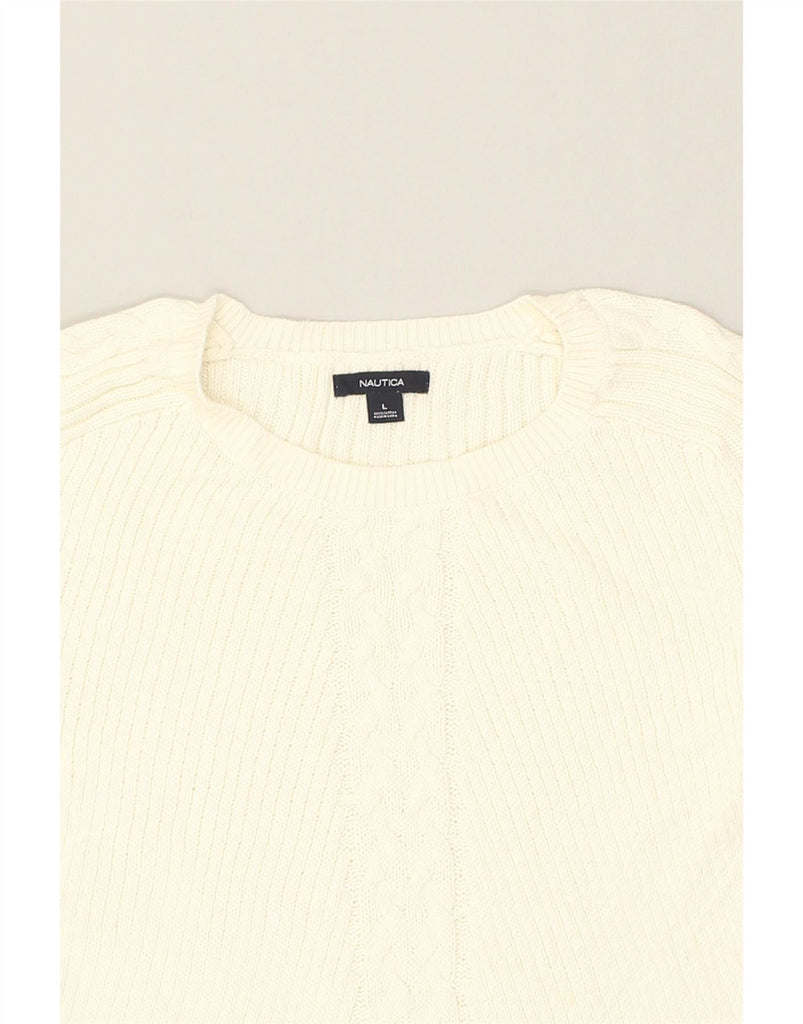 NAUTICA Womens Crew Neck Jumper Sweater UK 14 Large White Cotton | Vintage Nautica | Thrift | Second-Hand Nautica | Used Clothing | Messina Hembry 