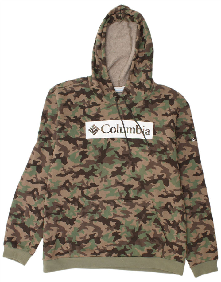 COLUMBIA Mens Graphic Hoodie Jumper XL Khaki Camouflage Cotton
