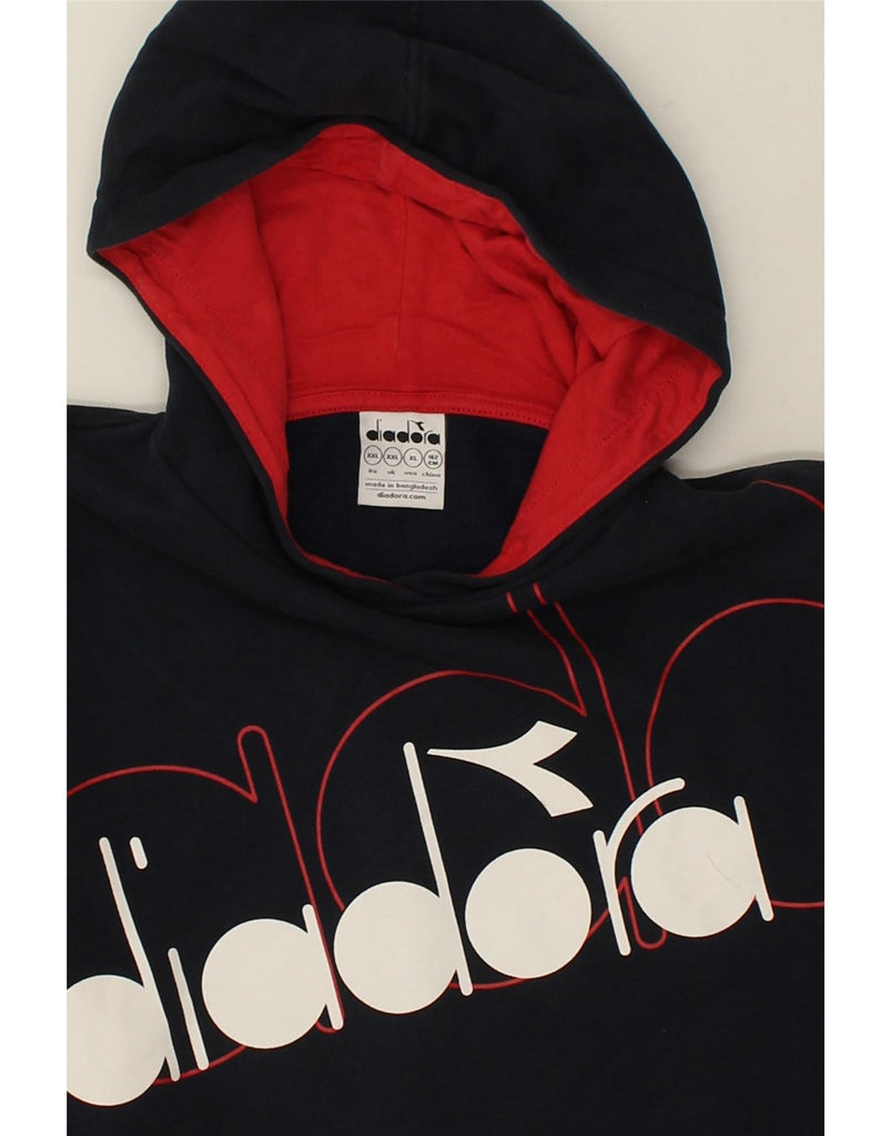 DIADORA Boys Graphic Hoodie Jumper 14-15 Years 2XL Navy Blue Cotton Vintage Diadora and Second-Hand Diadora from Messina Hembry 