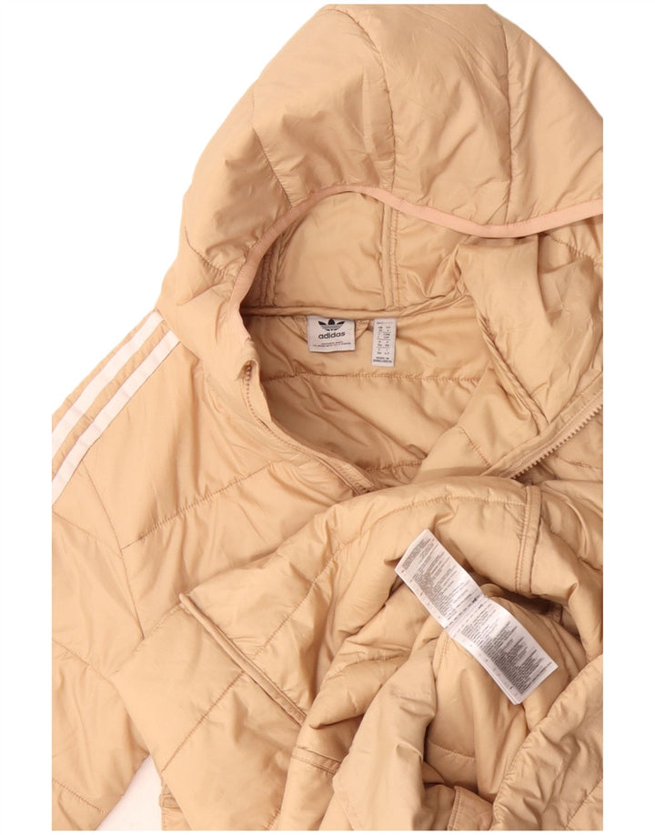 Adidas Womens Hooded Padded Coat UK 10 Small Beige Polyester