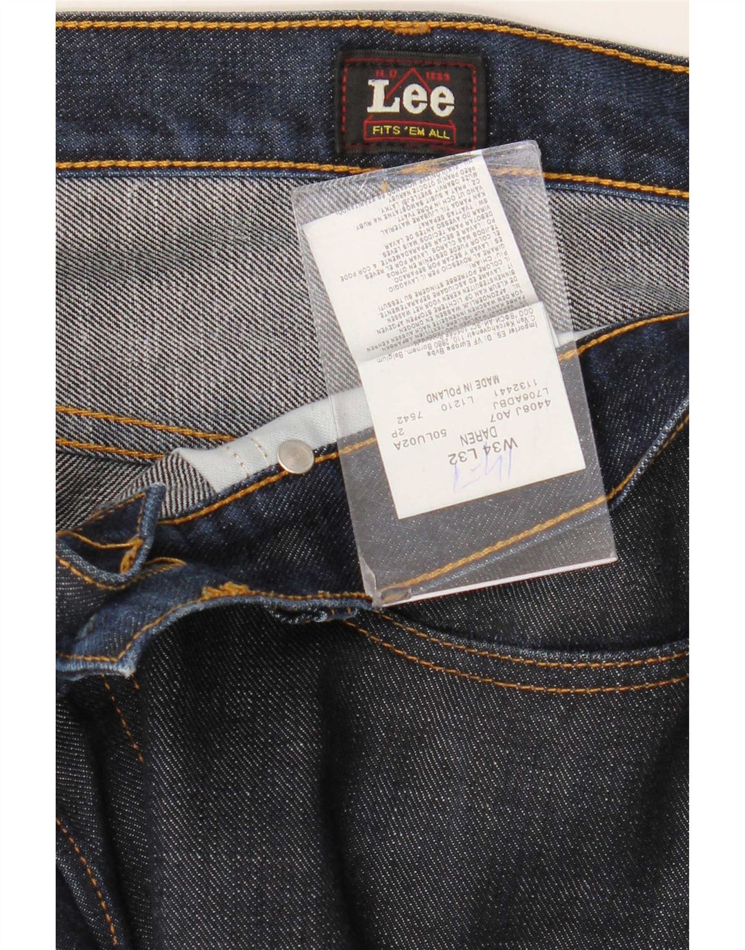 Lee Mens Daren Straight Jeans W34 L32 Navy Blue Cotton