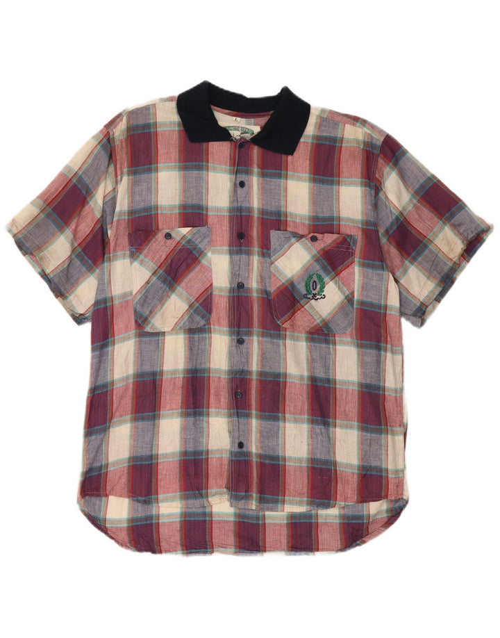 Vintage Mens Short Sleeve Shirt Large Multicoloured Check Cotton