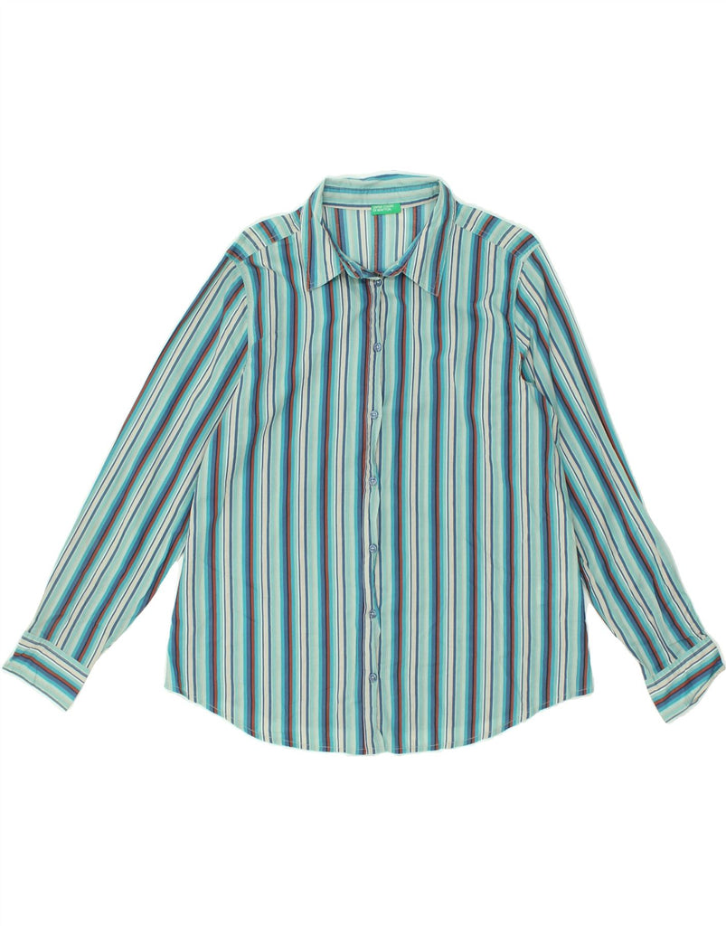 BENETTON Womens Shirt UK 16 Large Blue Striped | Vintage Benetton | Thrift | Second-Hand Benetton | Used Clothing | Messina Hembry 