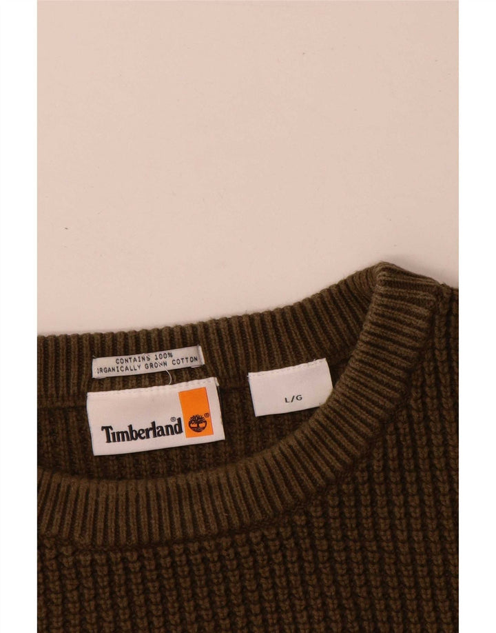 Timberland Mens Crew Neck Jumper Sweater Large Khaki Cotton