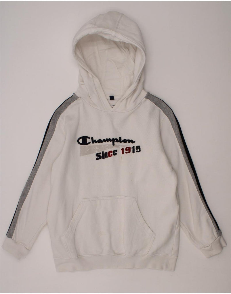 CHAMPION Boys Graphic Hoodie Jumper 9-10 Years Medium White Cotton Vintage Champion and Second-Hand Champion from Messina Hembry 