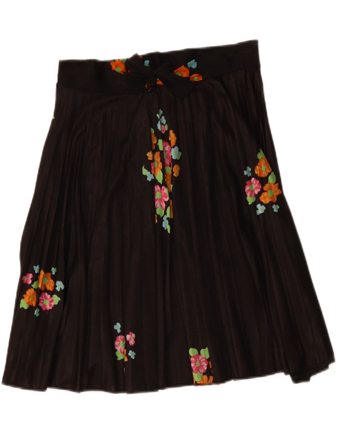 VINTAGE Womens Pleated A-Line Skirt W28 Medium  Black Floral Vintage Vintage and Second-Hand Vintage from Messina Hembry 