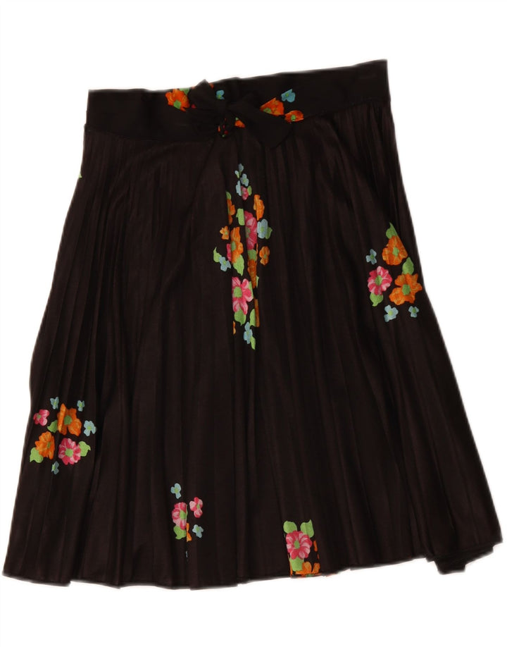 VINTAGE Womens Pleated A-Line Skirt W28 Medium  Black Floral Vintage Vintage and Second-Hand Vintage from Messina Hembry 