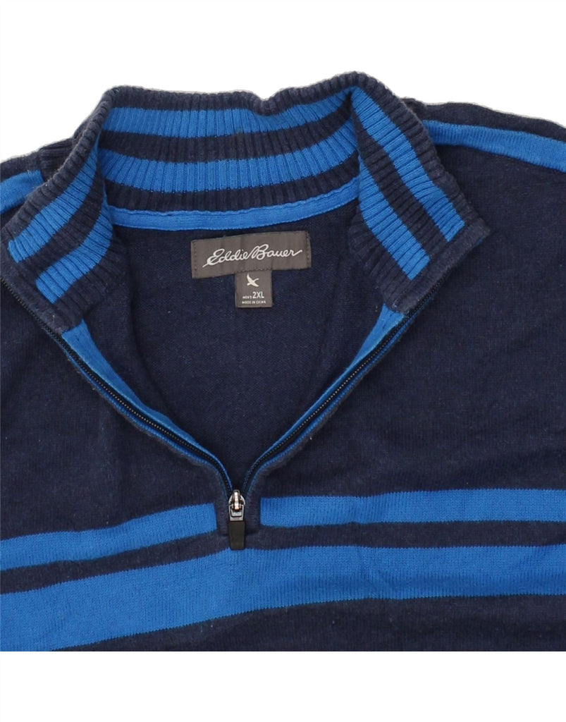 EDDIE BAUER Mens Zip Neck Jumper Sweater 2XL Navy Blue Striped | Vintage Eddie Bauer | Thrift | Second-Hand Eddie Bauer | Used Clothing | Messina Hembry 