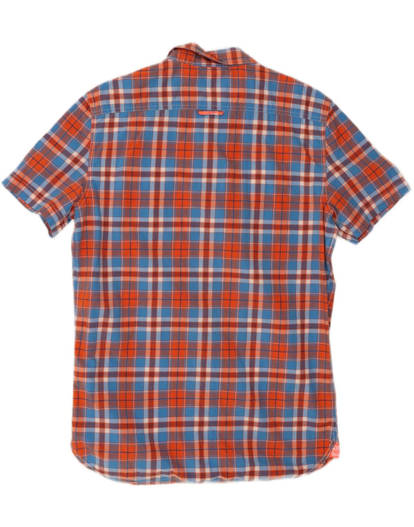 SUPERDRY Mens Short Sleeve Shirt Medium Blue Check Cotton