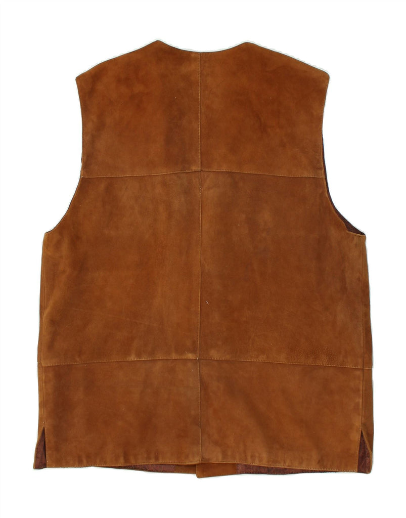 VINTAGE Mens Leather Gilet UK 38 Medium Brown Leather | Vintage Vintage | Thrift | Second-Hand Vintage | Used Clothing | Messina Hembry 