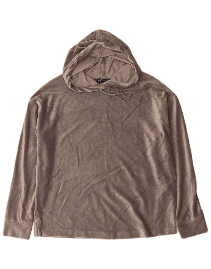 Marks & Spencer Womens Velour Oversized Hoodie Jumper UK 8 Small Grey