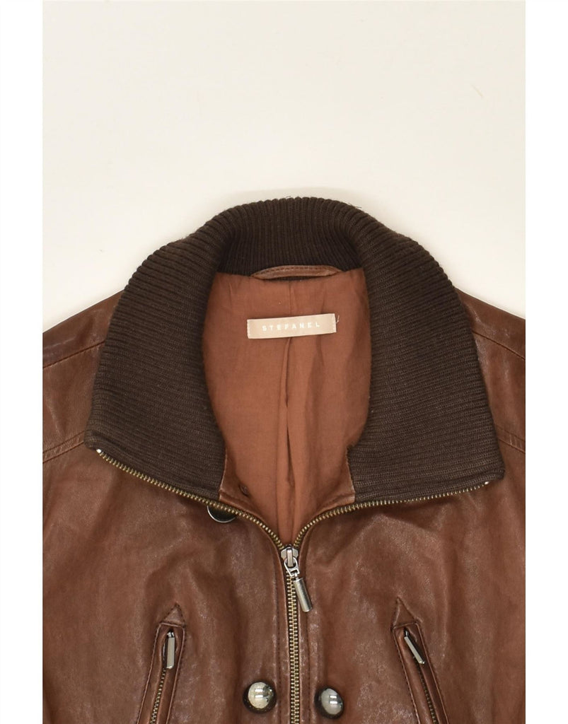 STEFANEL Womens Leather Jacket UK 10 Small Brown Vintage Stefanel and Second-Hand Stefanel from Messina Hembry 