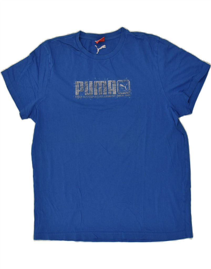 PUMA Mens Graphic T-Shirt Top XL Blue Cotton | Vintage Puma | Thrift | Second-Hand Puma | Used Clothing | Messina Hembry 