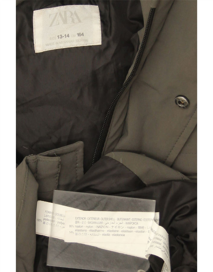 Zara Boys Hooded Padded Coat 13-14 Years Khaki Nylon