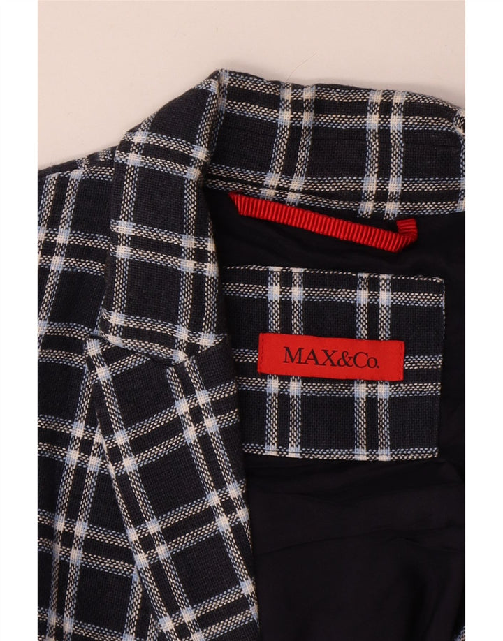 Max & Co. Womens 1 Button Blazer Jacket UK 12 Medium Navy Blue Check Cotton