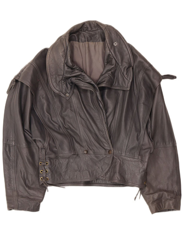 Vintage Womens Bomber Leather Jacket UK 12 Medium Grey