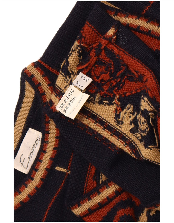 EMRECO Womens Crew Neck Jumper Sweater UK 14 Medium Navy Blue Check