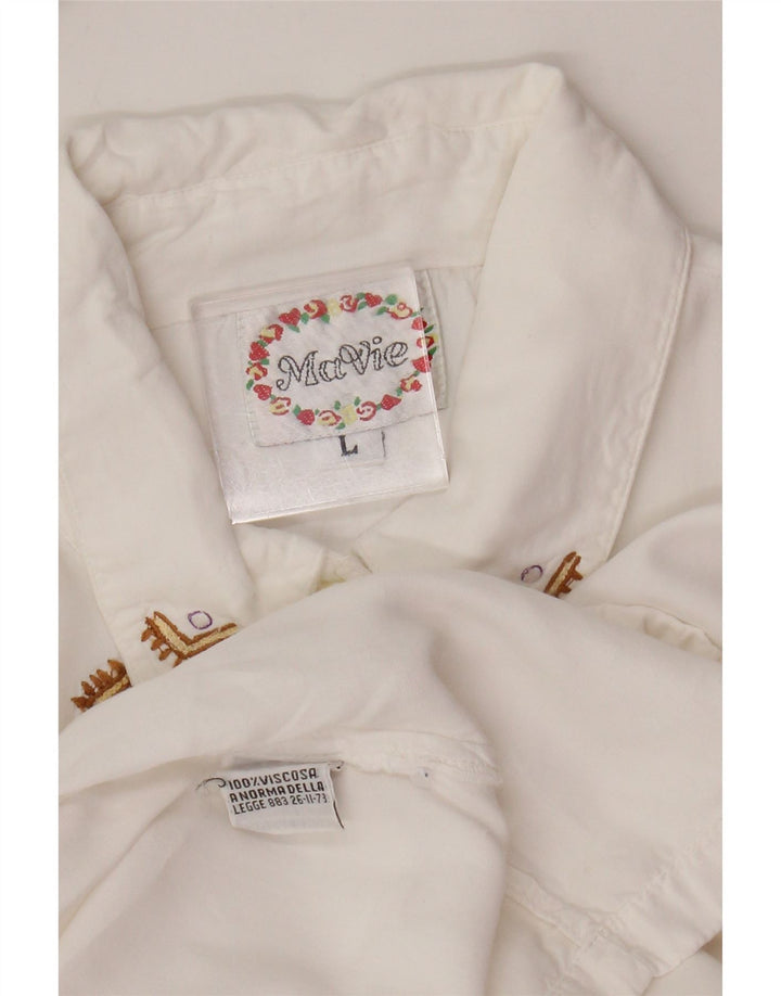 Vintage Womens Shirt UK 16 Large White Floral Viscose