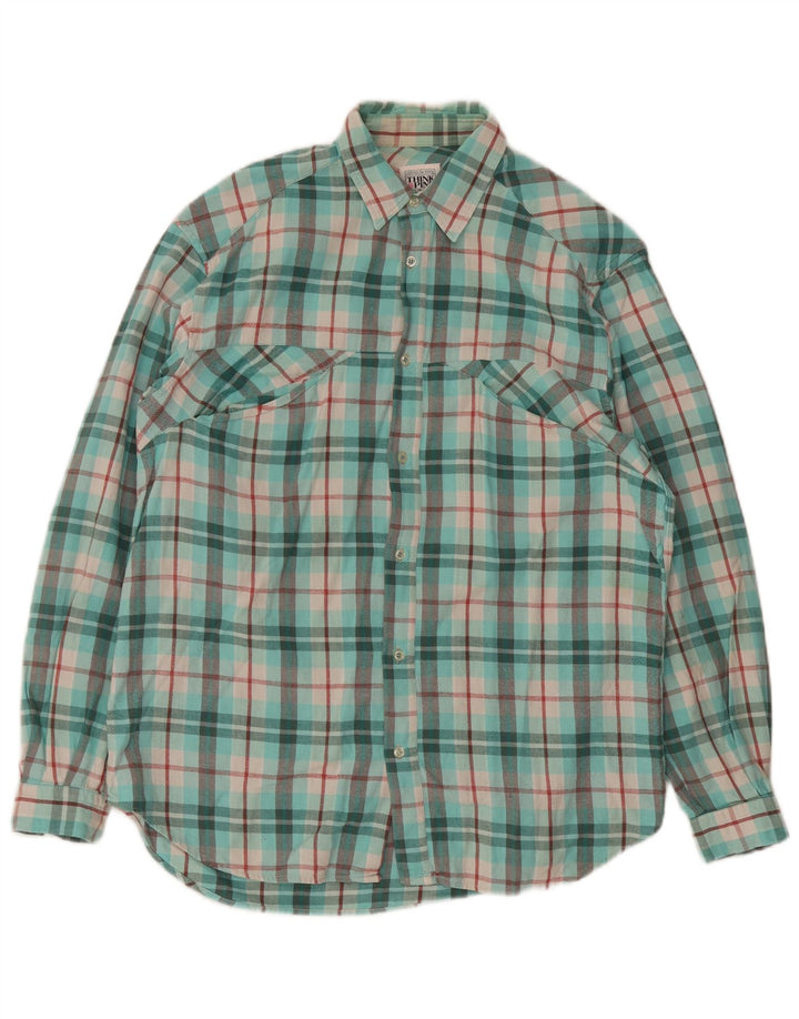 Think Pink Mens Flannel Shirt Size 39 15 1/2 Medium Turquoise Check