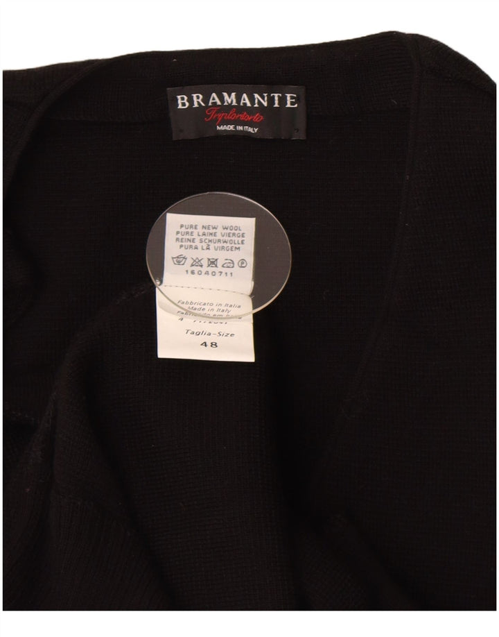Bramante Mens Sleeveless Cardigan Sweater IT 48 Medium Black Virgin Wool
