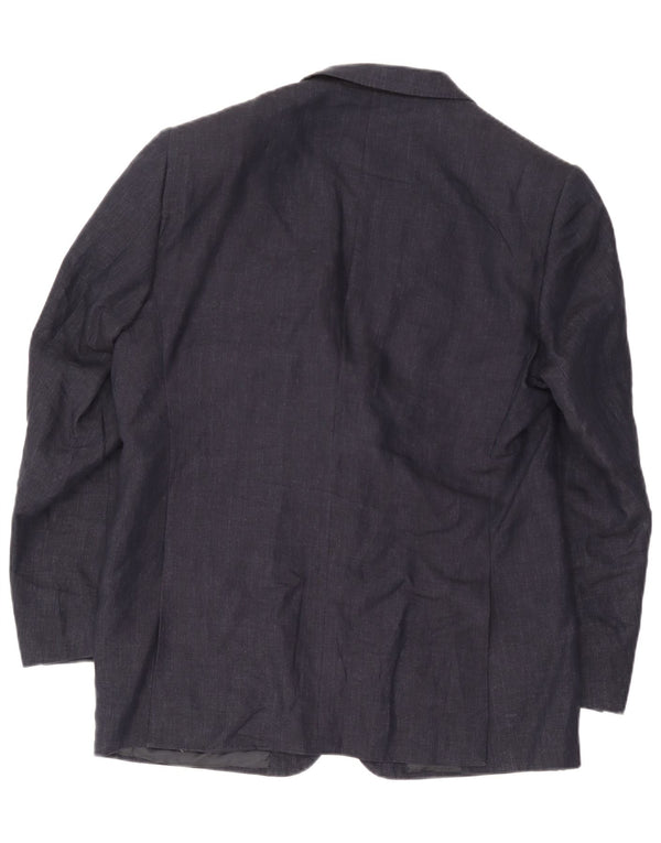 Valentino Mens 3 Button Blazer Jacket IT 54 2XL Navy Blue Linen