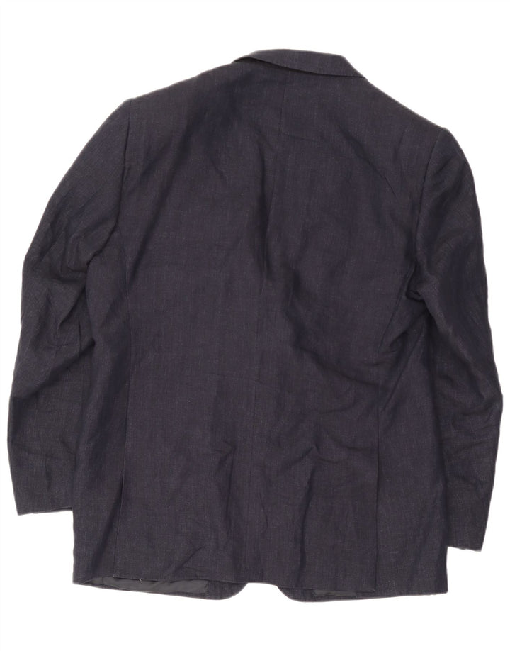 Valentino Mens 3 Button Blazer Jacket IT 54 2XL Navy Blue Linen