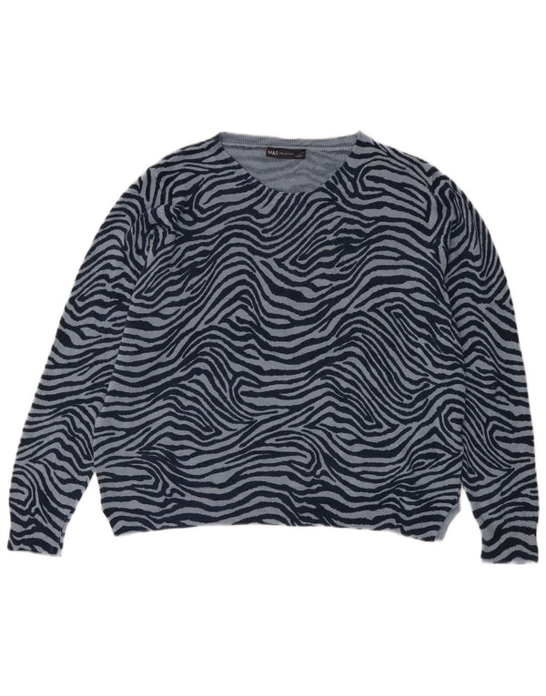 Marks & Spencer Womens Crew Neck Jumper Sweater UK 22 3XL Blue Animal Print