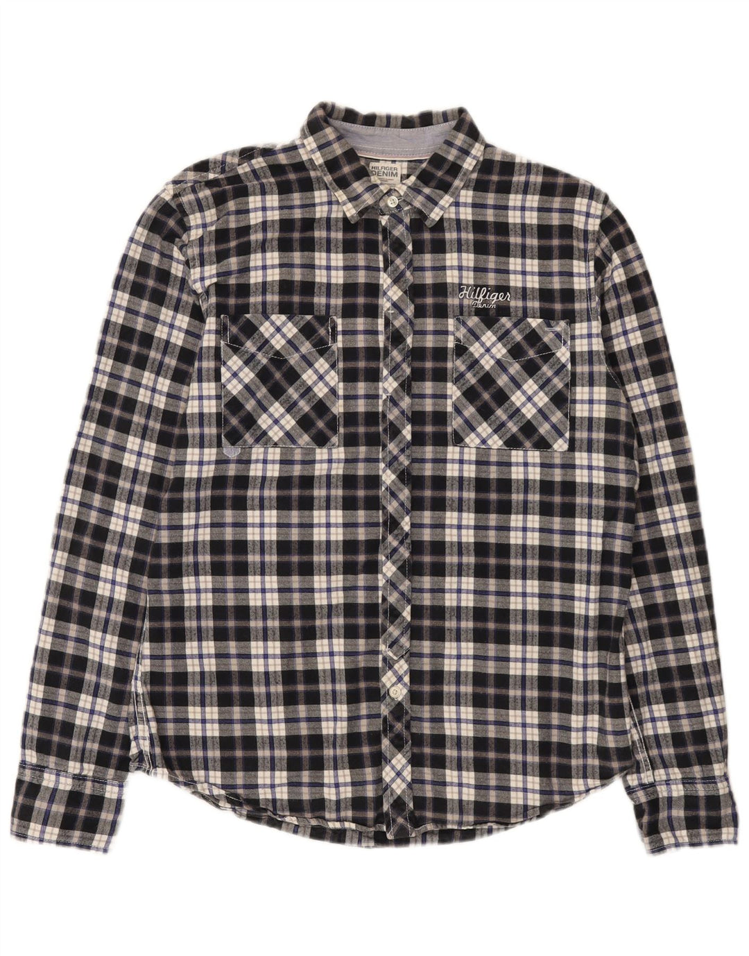 Tommy Hilfiger Mens Flannel Shirt Large Blue Check Cotton