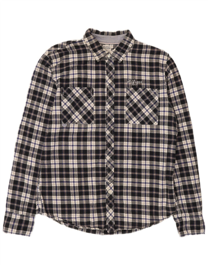 Tommy Hilfiger Mens Flannel Shirt Large Blue Check Cotton