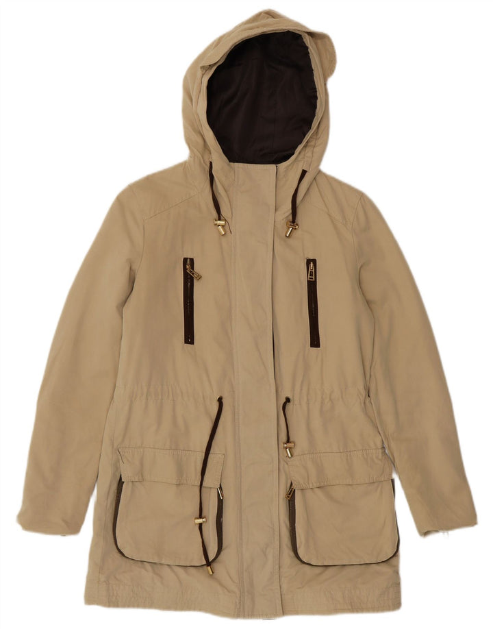 Zara Womens Hooded Parka Jacket UK 6 XS Beige Polyester
